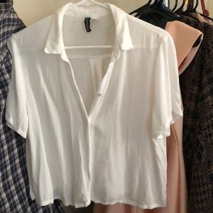 H&M White linen button up blouse